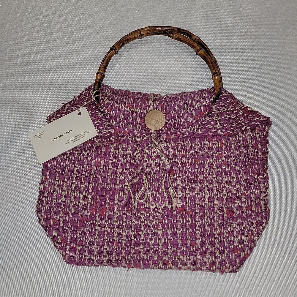 Handmade Hand Woven Originals Purse Handbag w Bamboo Double Handles Vintage
